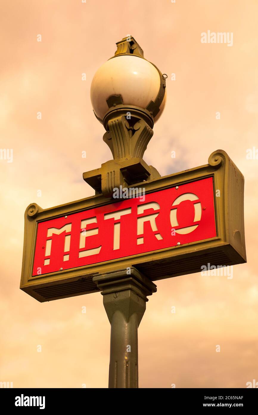 Close-up of a Metro sign in Paris, France Stock Photo
