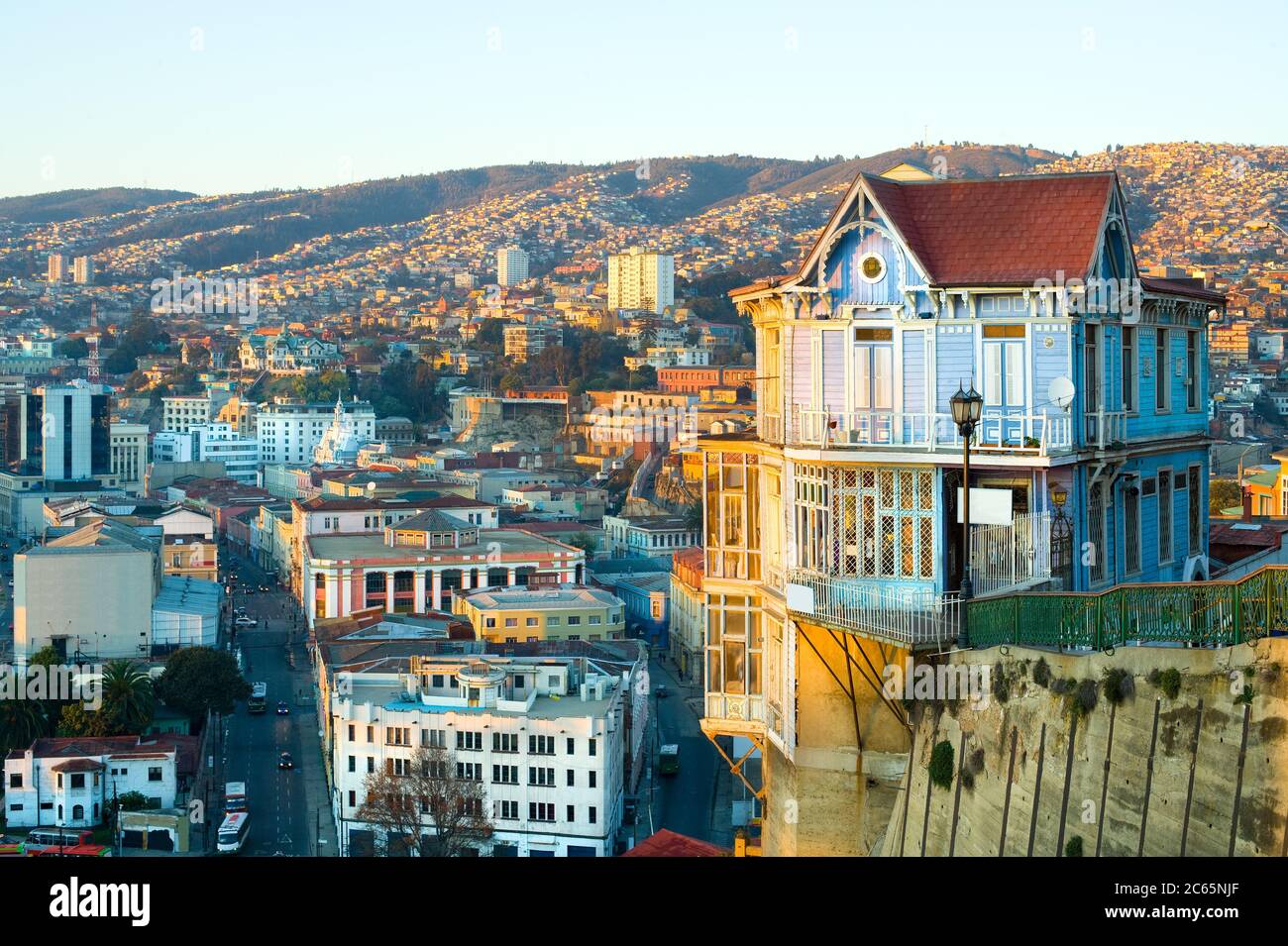 Cityscape of hills and downtown of Valparaiso, Valparaiso Region, Chile, South America Stock Photo