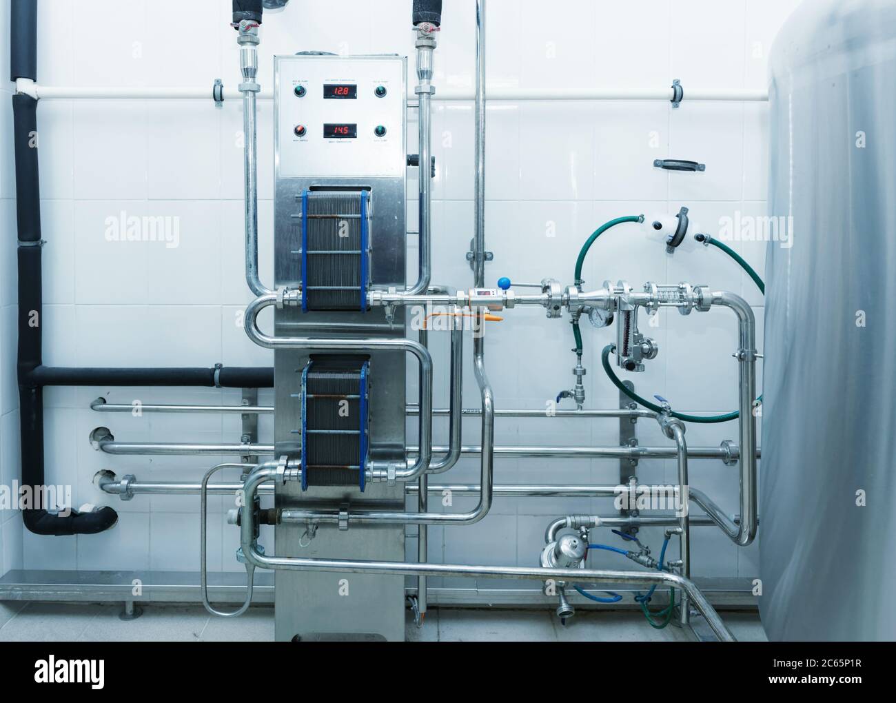 Beer mash cooling system, heat exchangers, brewery equipment, toned