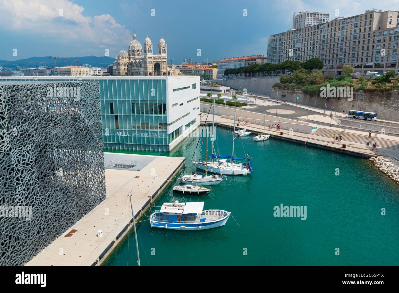 2018-08-22 Marseille, France. Seafront of Marseille and Mucem in summer ...