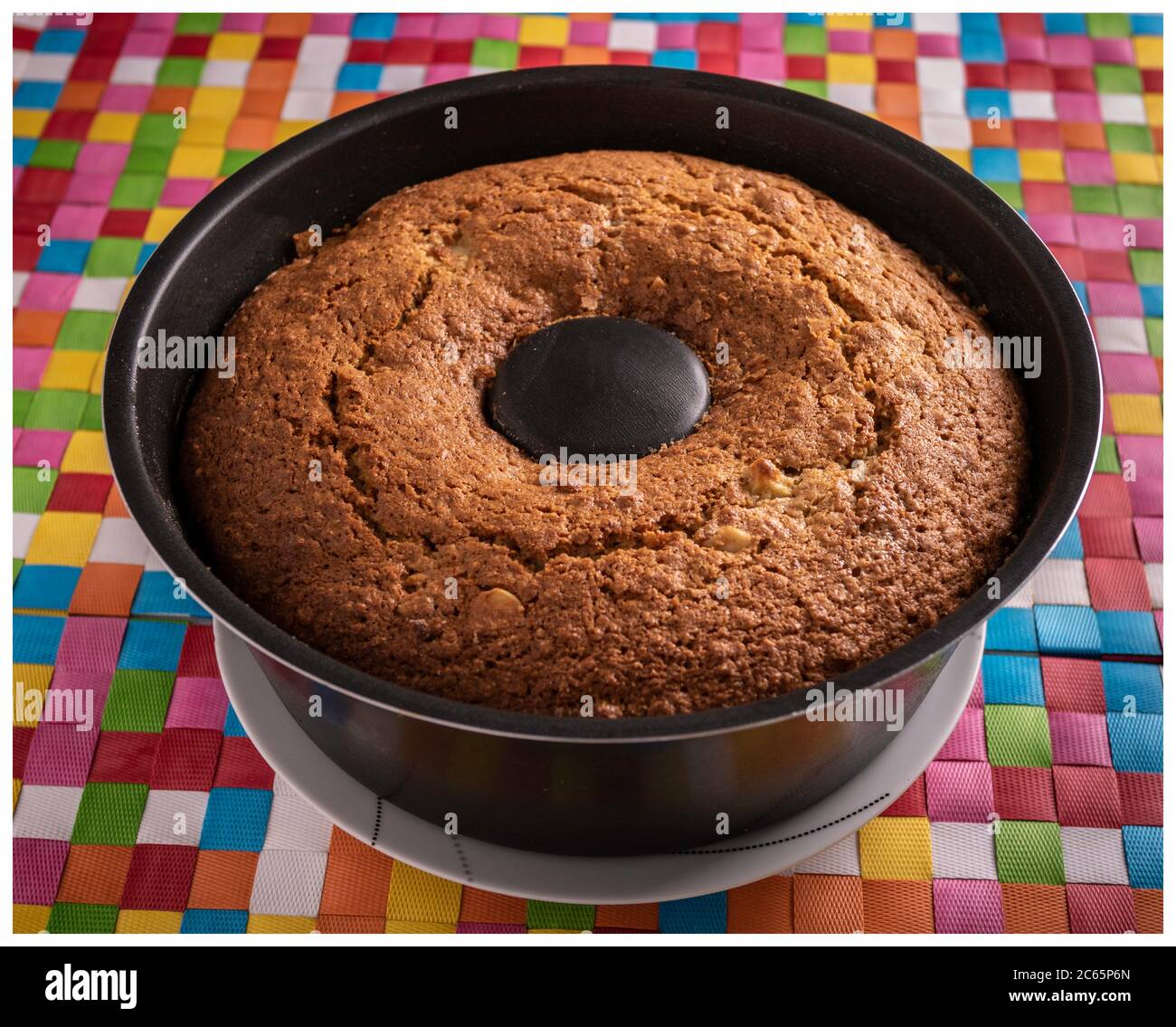 apple cake on a color table Stock Photo