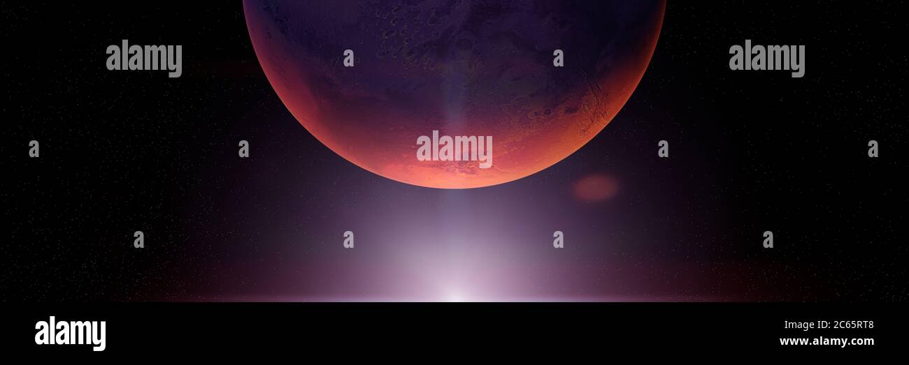 planet Mars with the Sun, sunrise on the red planet Stock Photo - Alamy