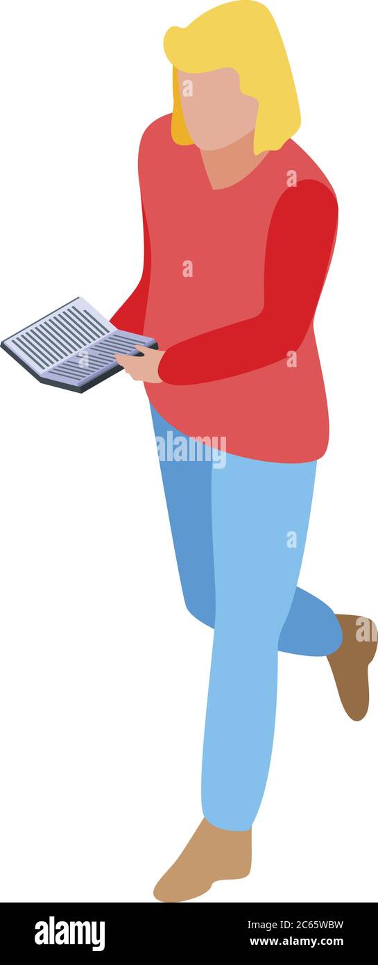 Girl in university library icon, isometric style Stock Vector