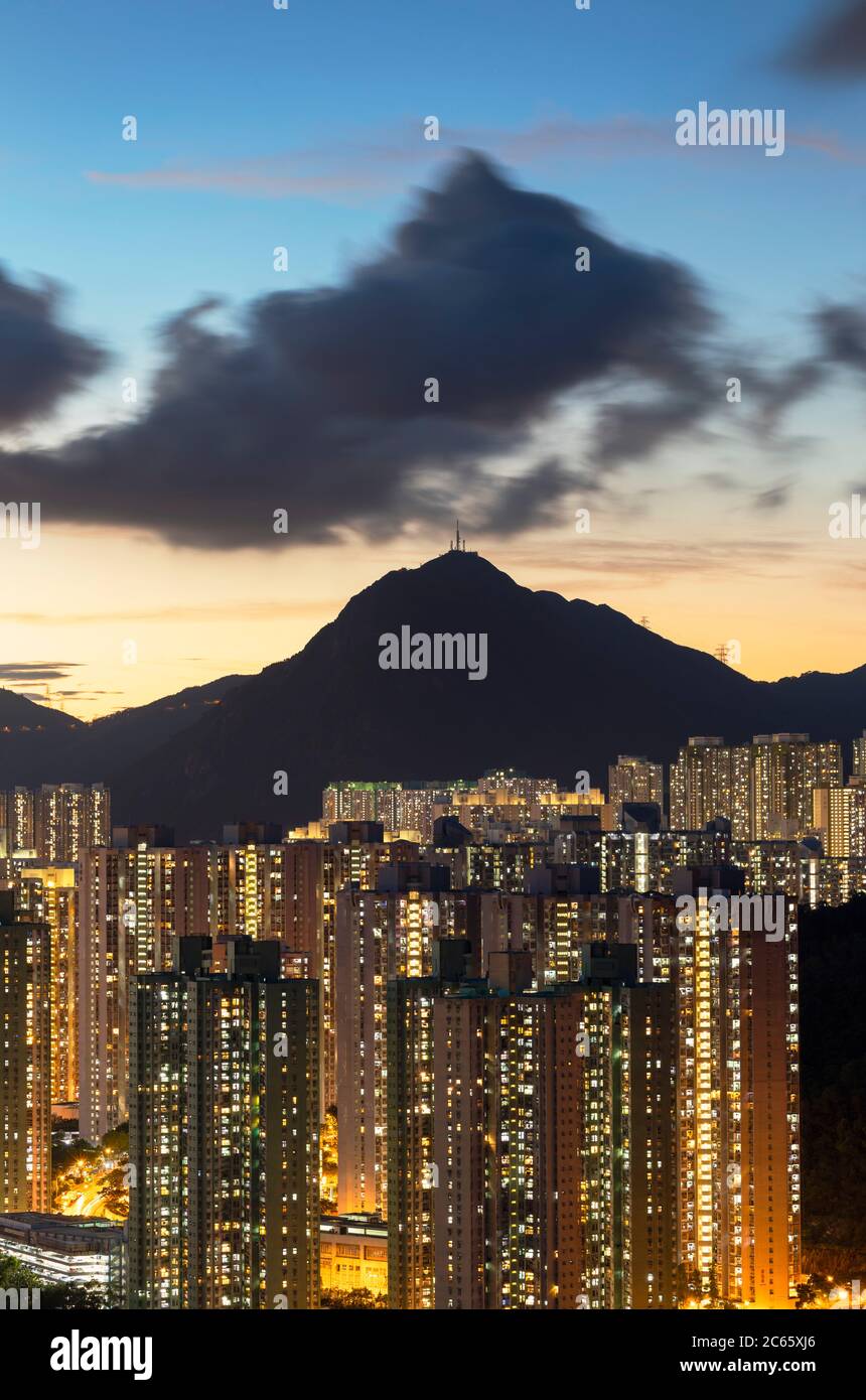 Apartments of Kowloon at sunset, Hong Kong Stock Photo