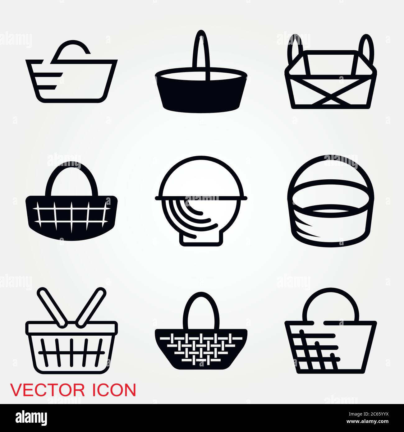 Basket icon, plate with spoon BBQ. Vector sign Stock Vector