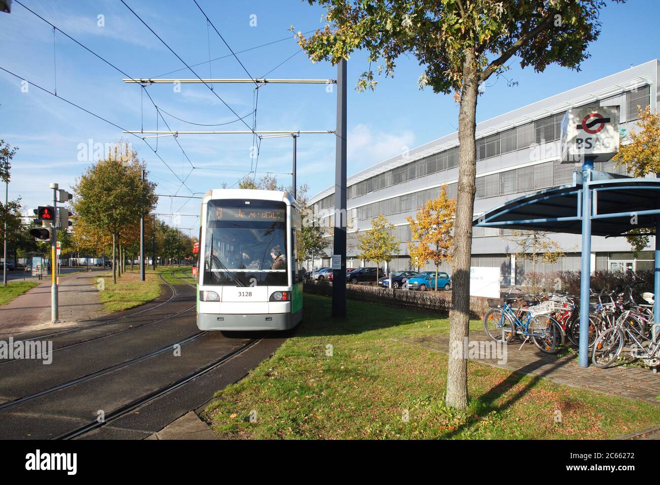 Tram, Siemens Building, Technology Centre, Technology Park, Bremen, Germany, Europe Stock Photo