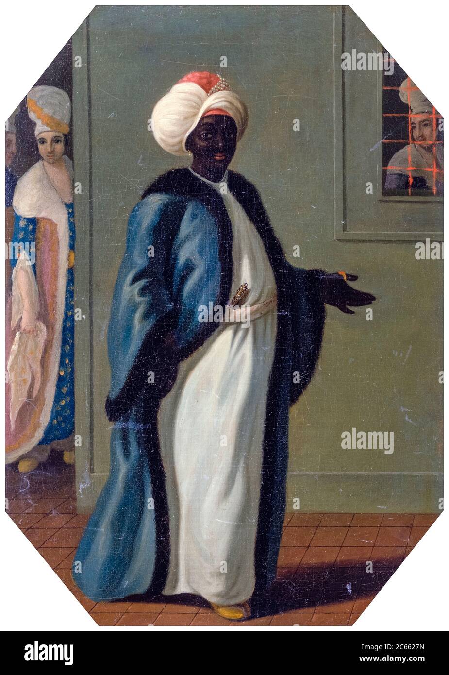 The Kizlar Agha, Chief Black Eunuch, First Keeper of the Serraglio, portrait painting by Francis Smith, 1763-1779 Stock Photo
