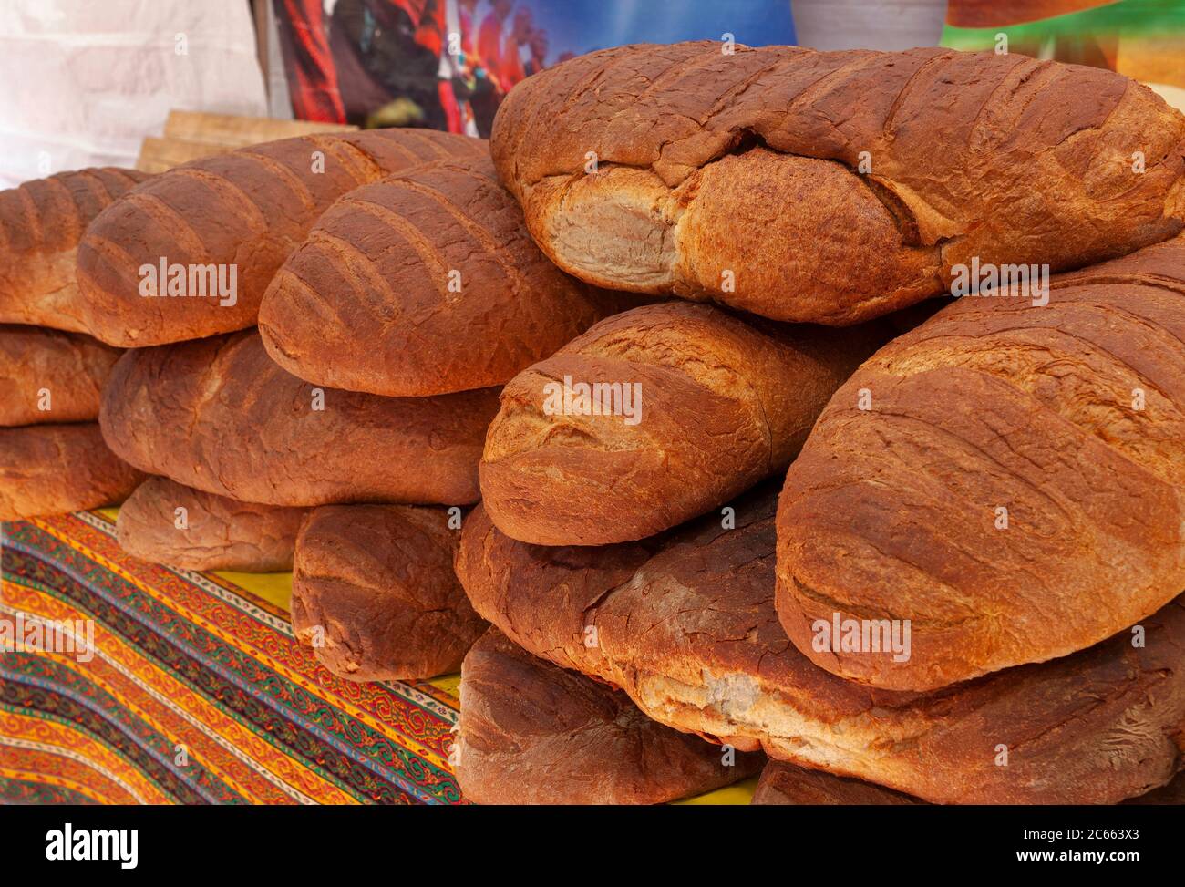 Farmer's bread on the market in Turgut rice, Bodrum, Mugla, Turkey Stock Photo
