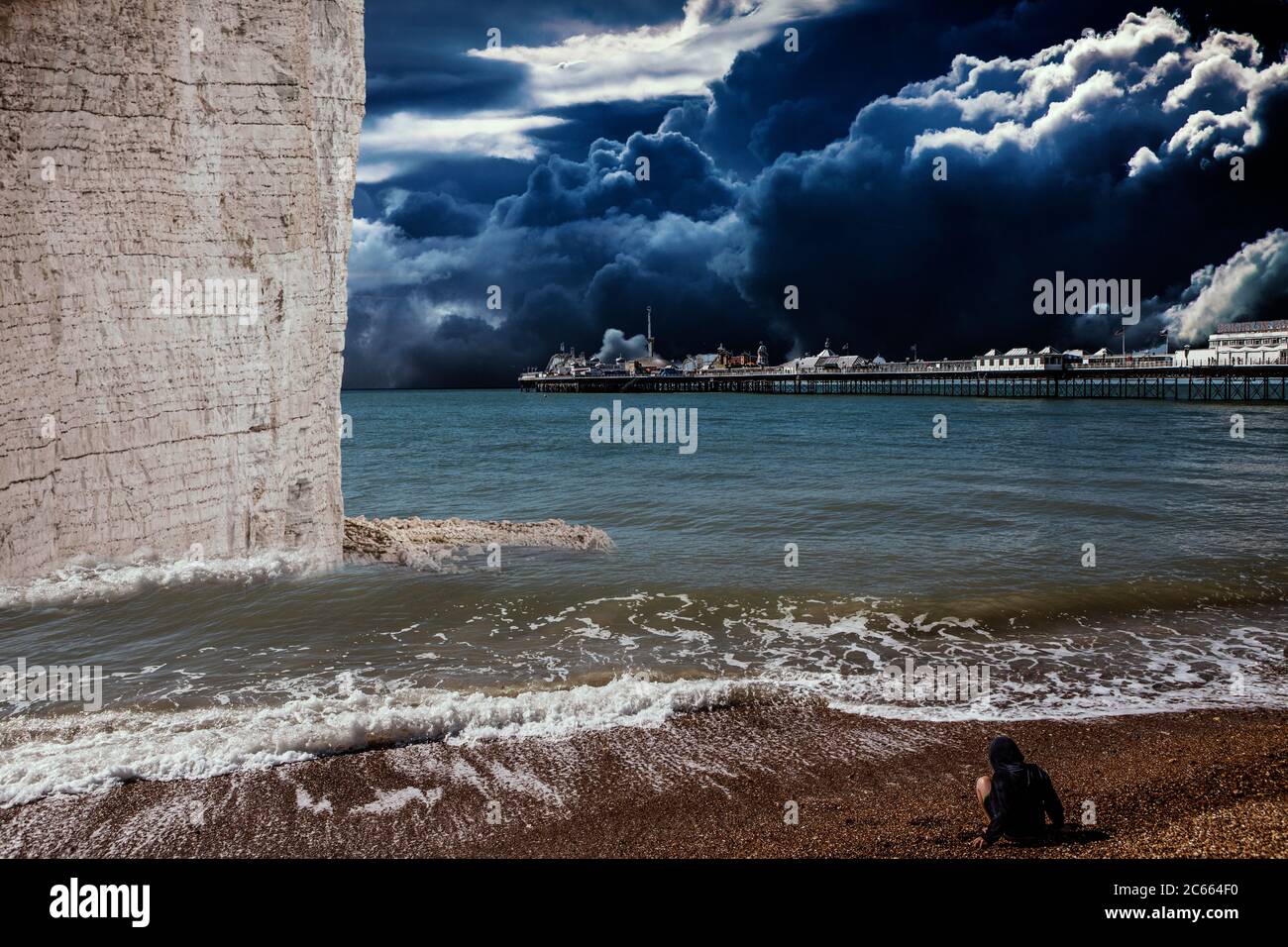 Brighton Pier with chalk cliffs, [M] Stock Photo