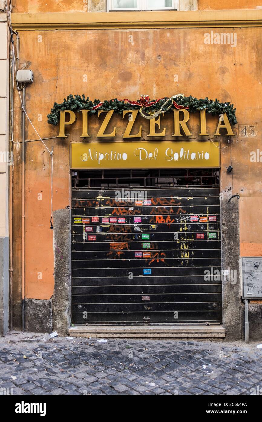 Closed Pizzeria in Rome, Italy Stock Photo