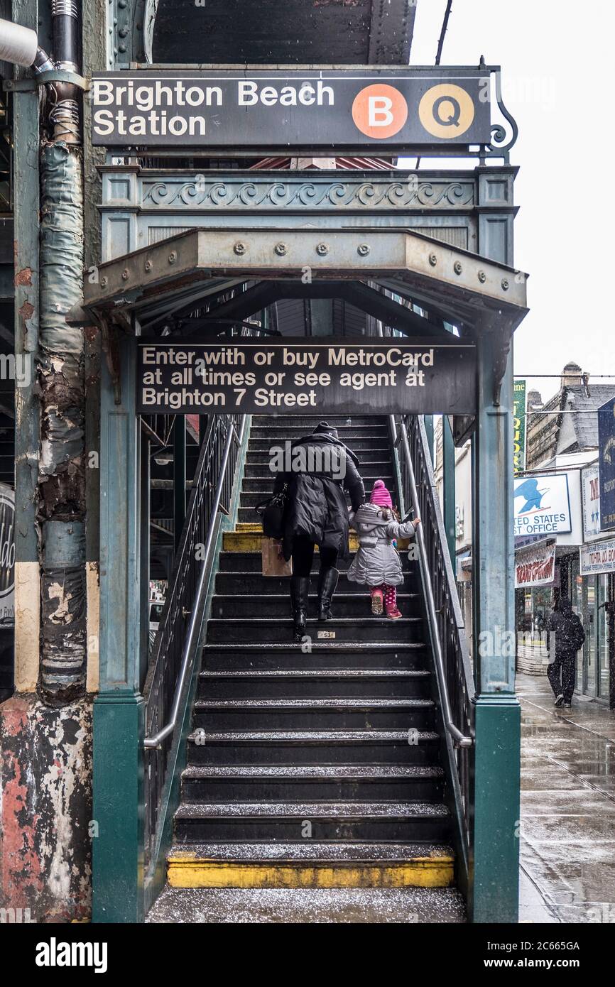 Access to the elevated railway in New York, USA Stock Photo