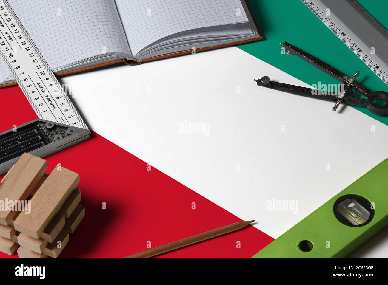 Kuwait national flag on profession concept with architect desk and