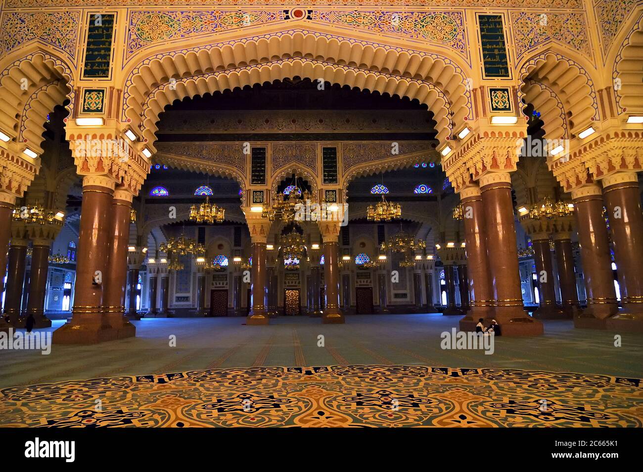Sanaa, Yemen - March 6, 2010: Interior of AL-Saleh mosque. This modern mosque has a central hall which is 13596 square metres with an occupancy capaci Stock Photo