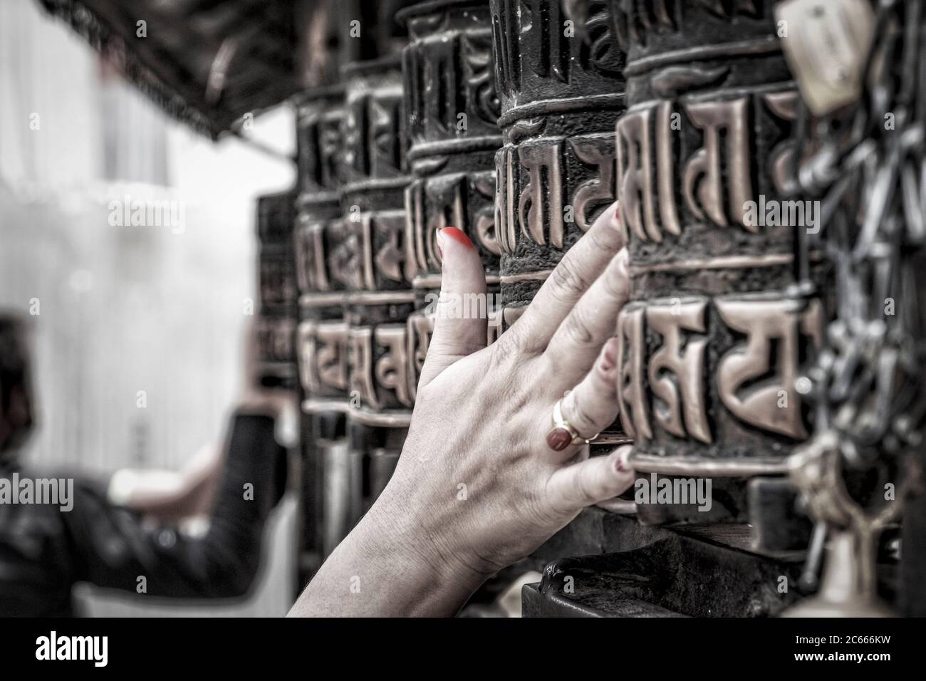 Prayer wheels at swayambhunath temple hi-res stock photography and ...