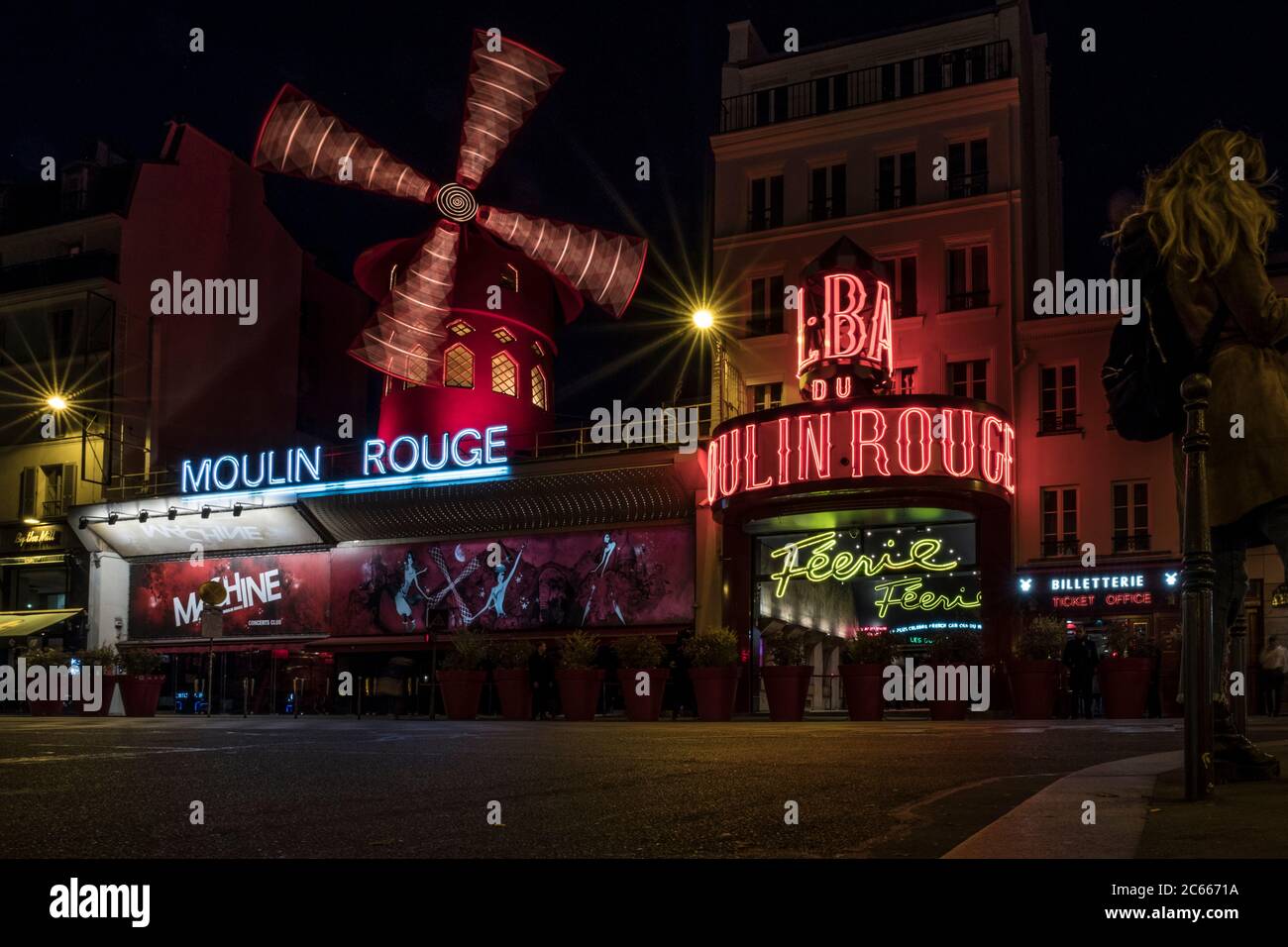 Moulin Rouge, night shot in Paris, France Stock Photo
