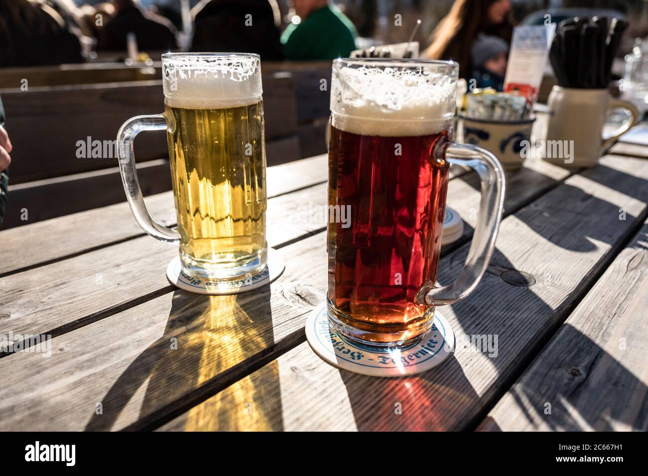 two beer glasses, light and dark beer Stock Photo