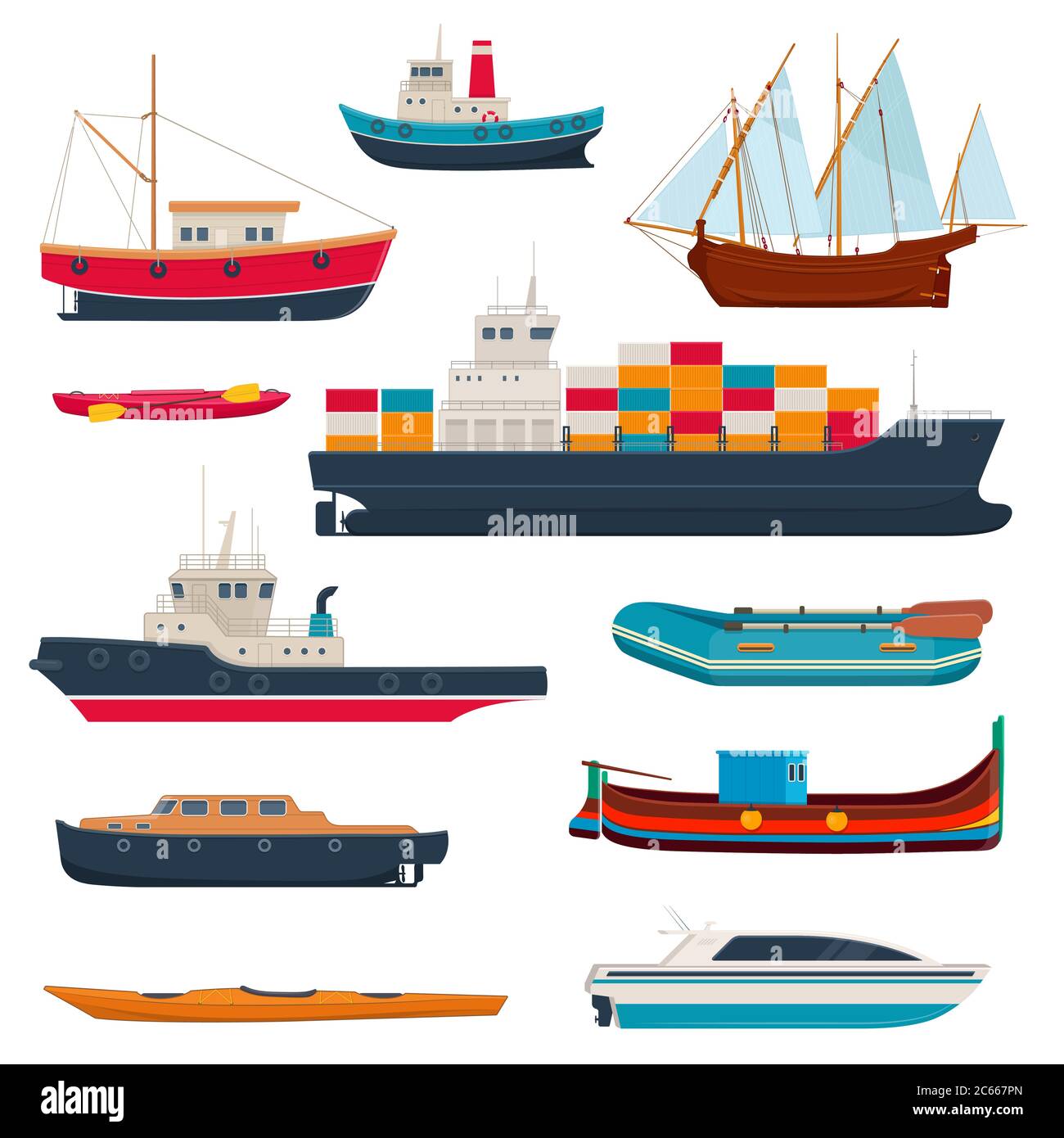 Set of different ships and boats Stock Vector