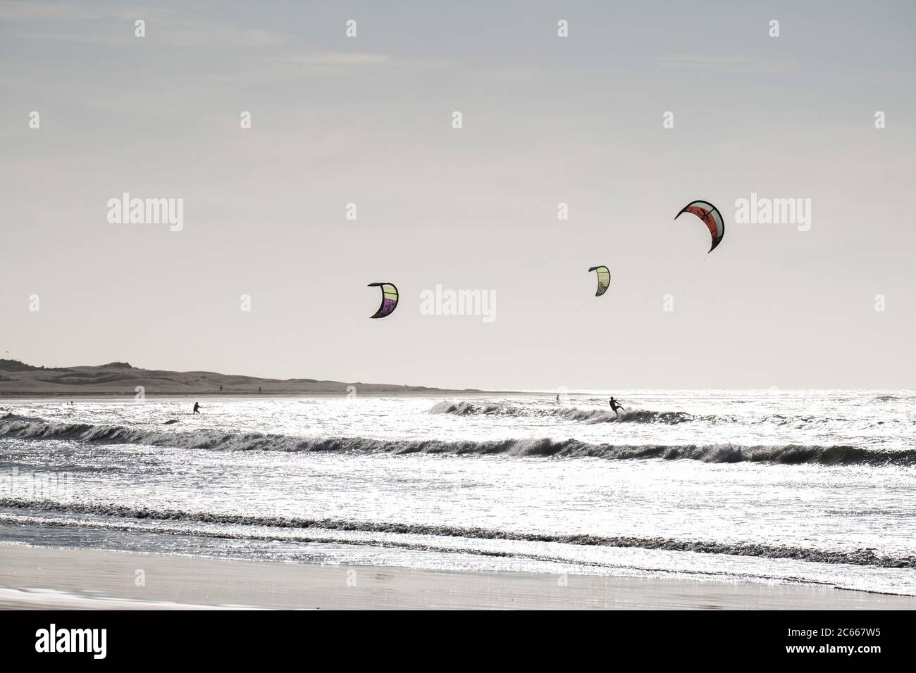 Kitesurfing in Essaouira on the beach Stock Photo