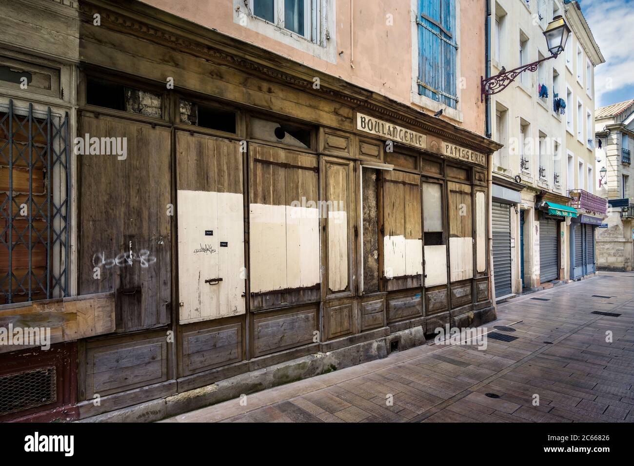 Closed bakery in Narbonne Stock Photo