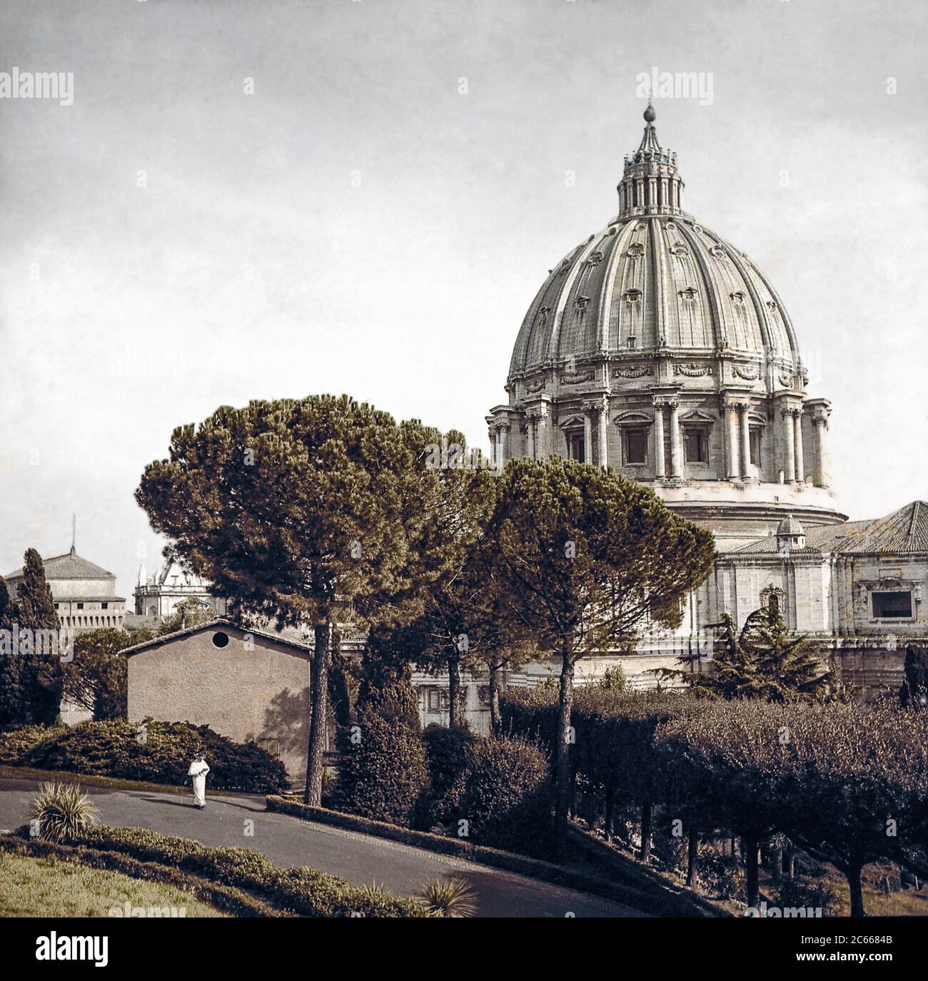 Vaticab City Pius XII in Vatican Garden 1950 years Stock Photo