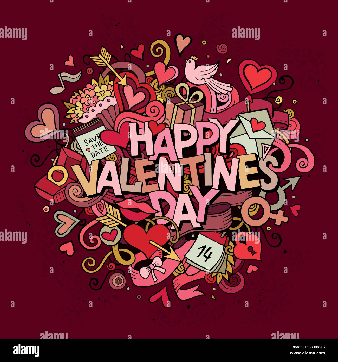 Cartoon vector hand drawn Doodle Happy Valentines Day Stock Vector ...