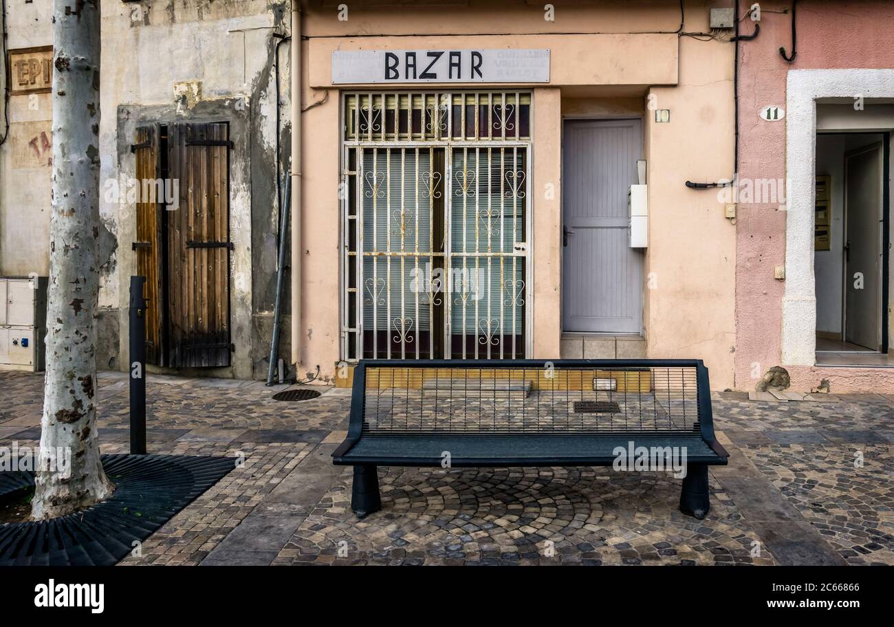 Closed bazaar in Coursan Stock Photo