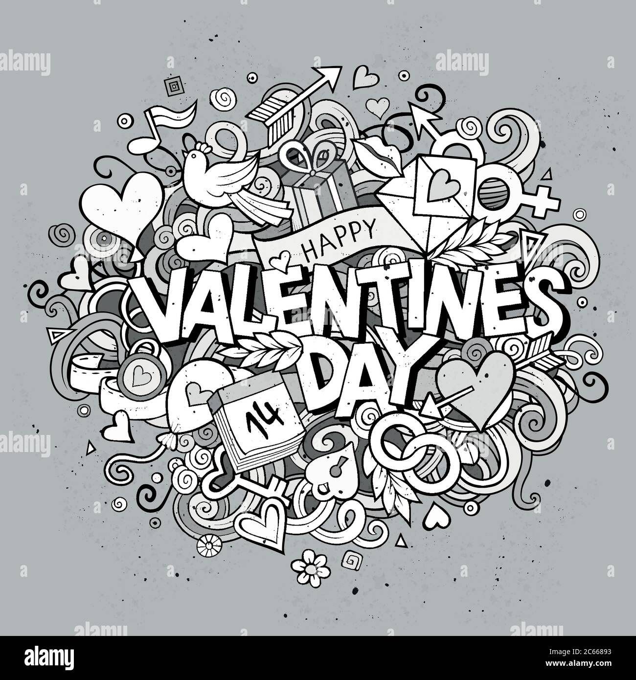 Cartoon vector hand drawn Doodle Happy Valentines Day Stock Vector ...