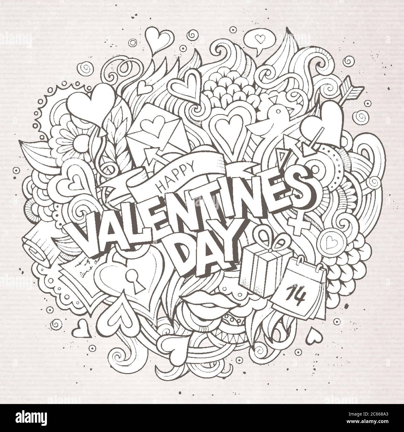 Cartoon vector hand drawn Doodle Happy Valentines Day Stock Vector ...