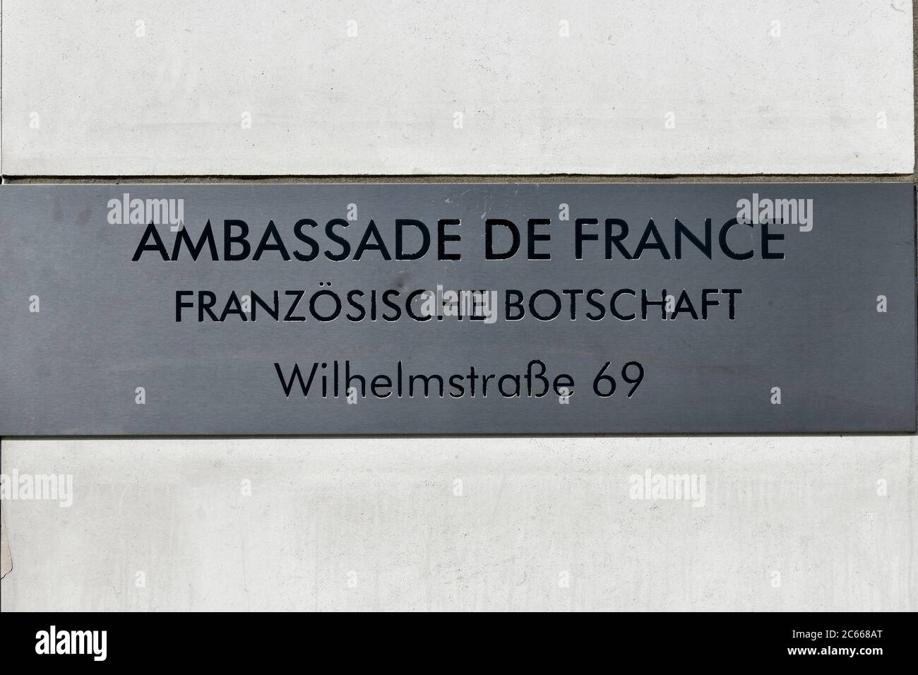 Sign French Embassy, Ambassade de France, Wilhelmstraße 69, Berlin, Germany Stock Photo