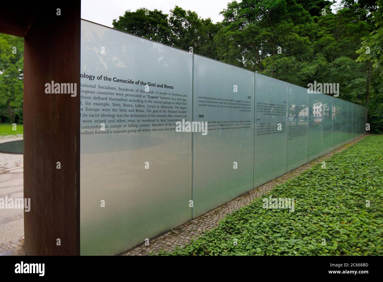 Memorial to the Sinti and Roma of Europe murdered during National Socialism, lettering on the memorial by Dani Karavan, Berlin, Germany Stock Photo