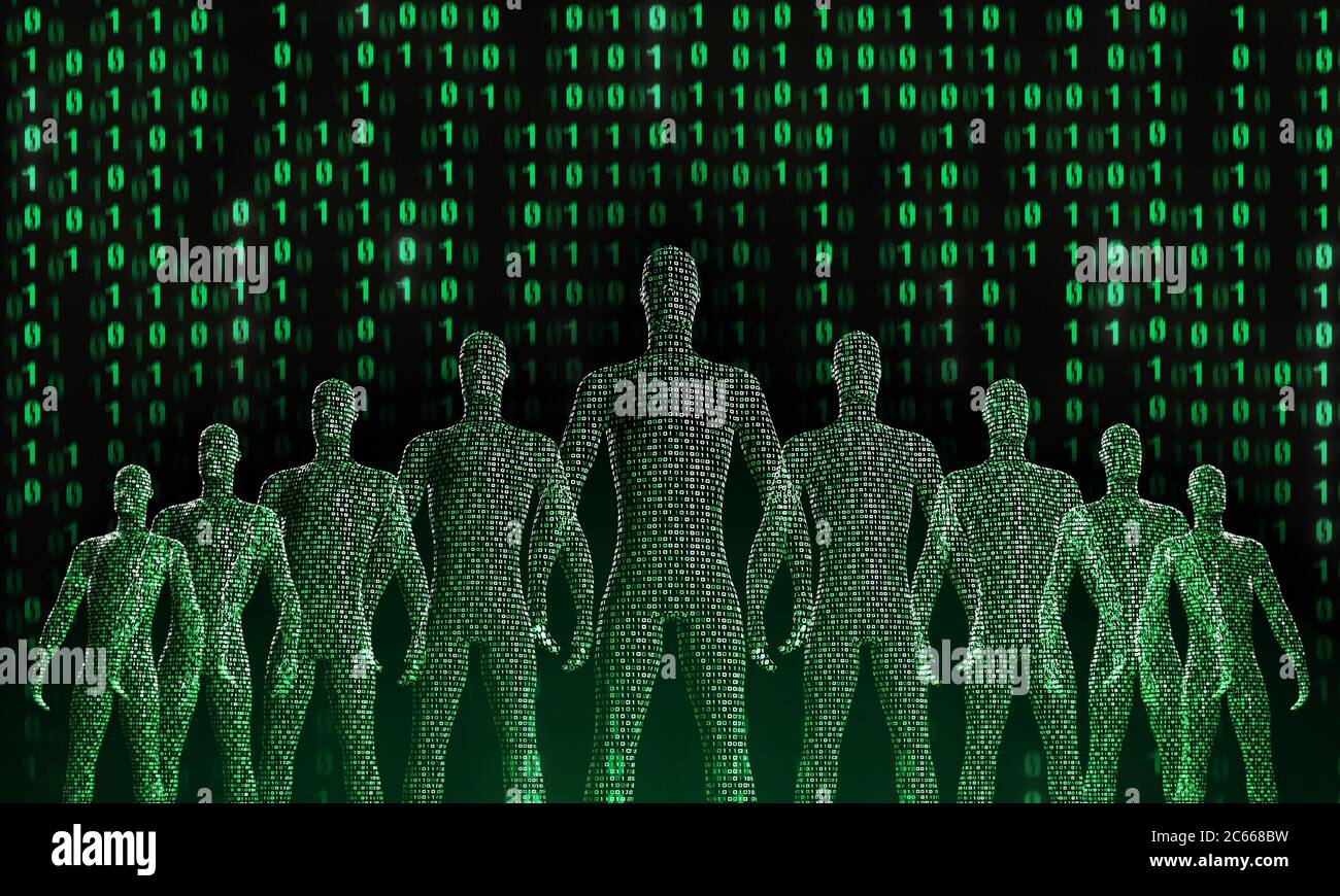 Human bodies made of ones and zeros. 3d rendering Stock Photo