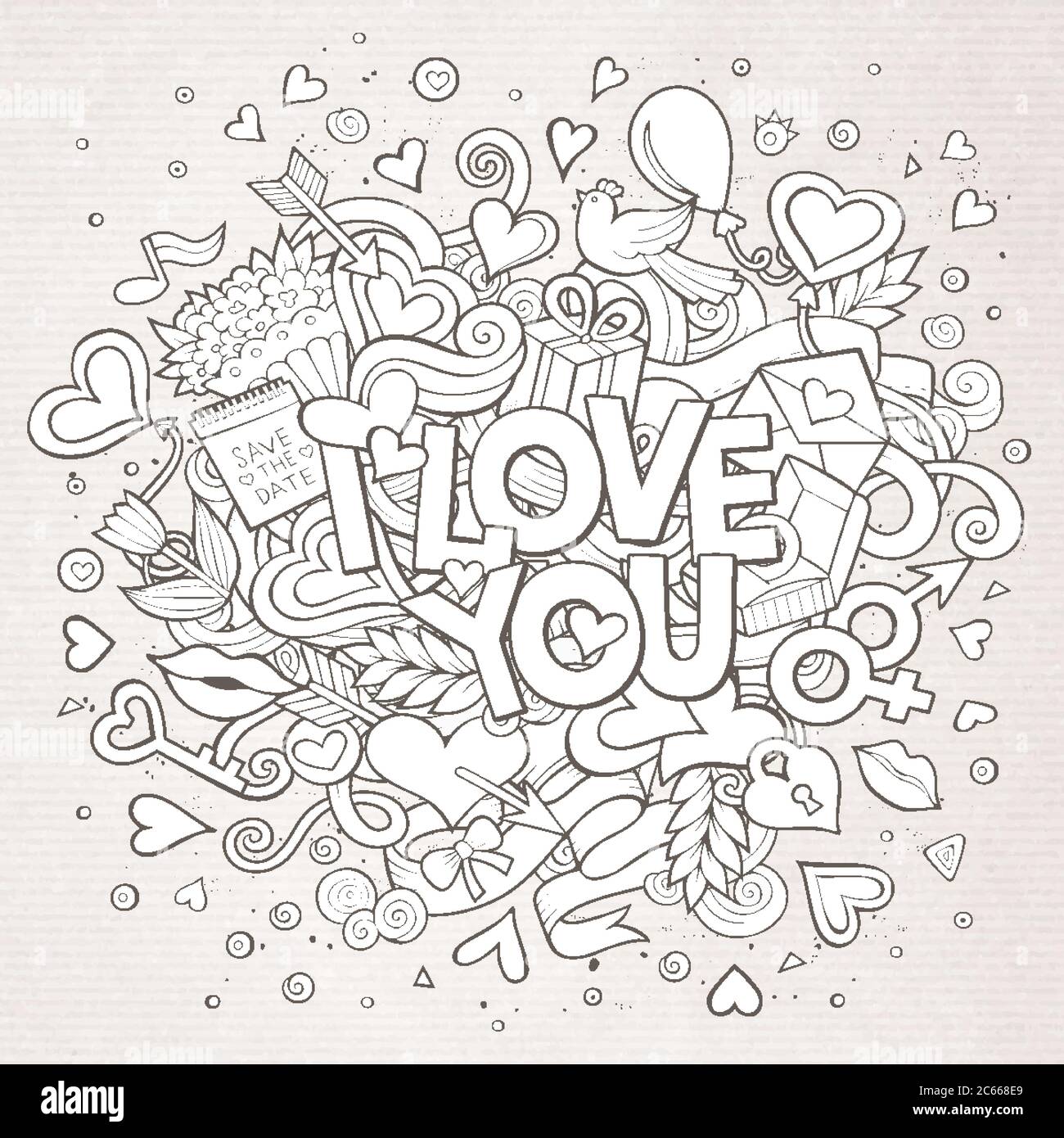 Cartoon vector hand drawn Doodle I Love You illustration Stock Vector ...