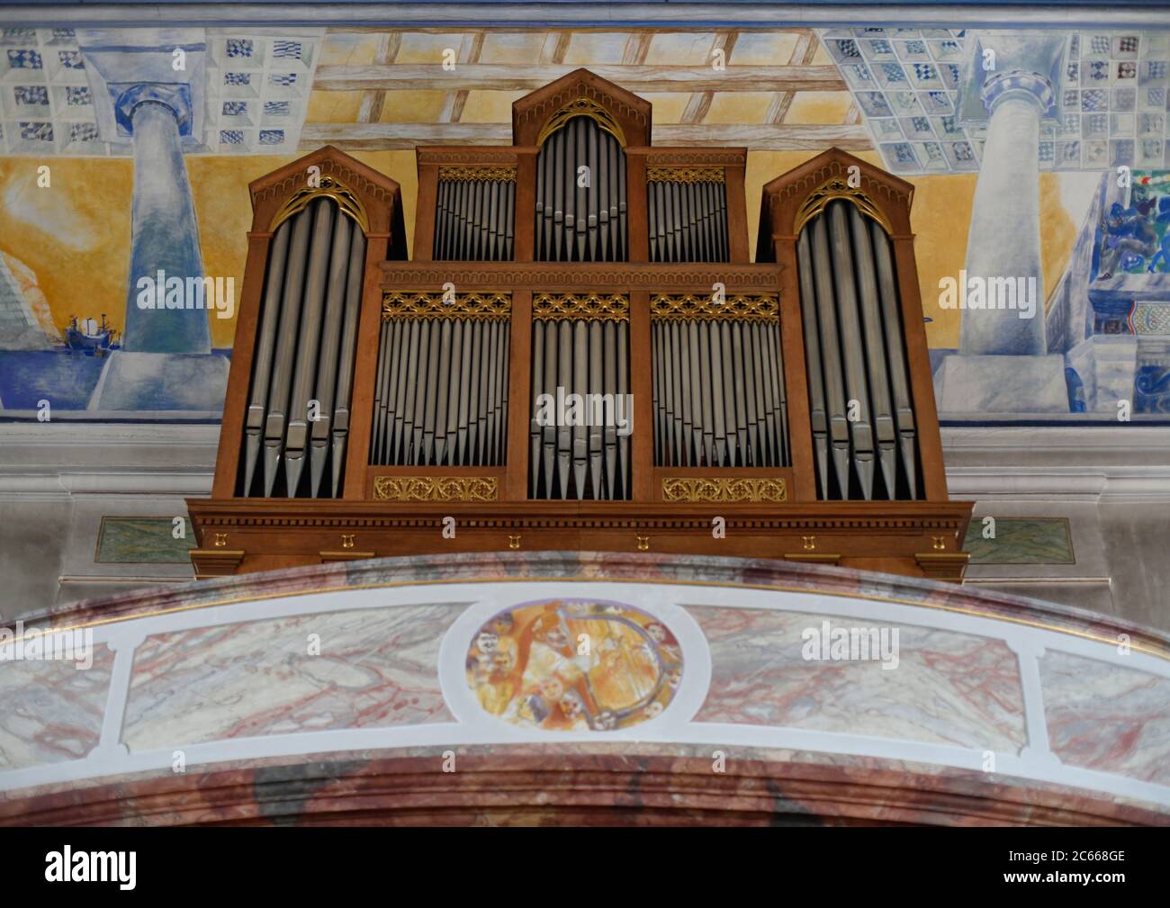 Organ in the St.Martinskirche, oldest building of the city of Ettlingen, Baden-Württemberg, Germany Stock Photo