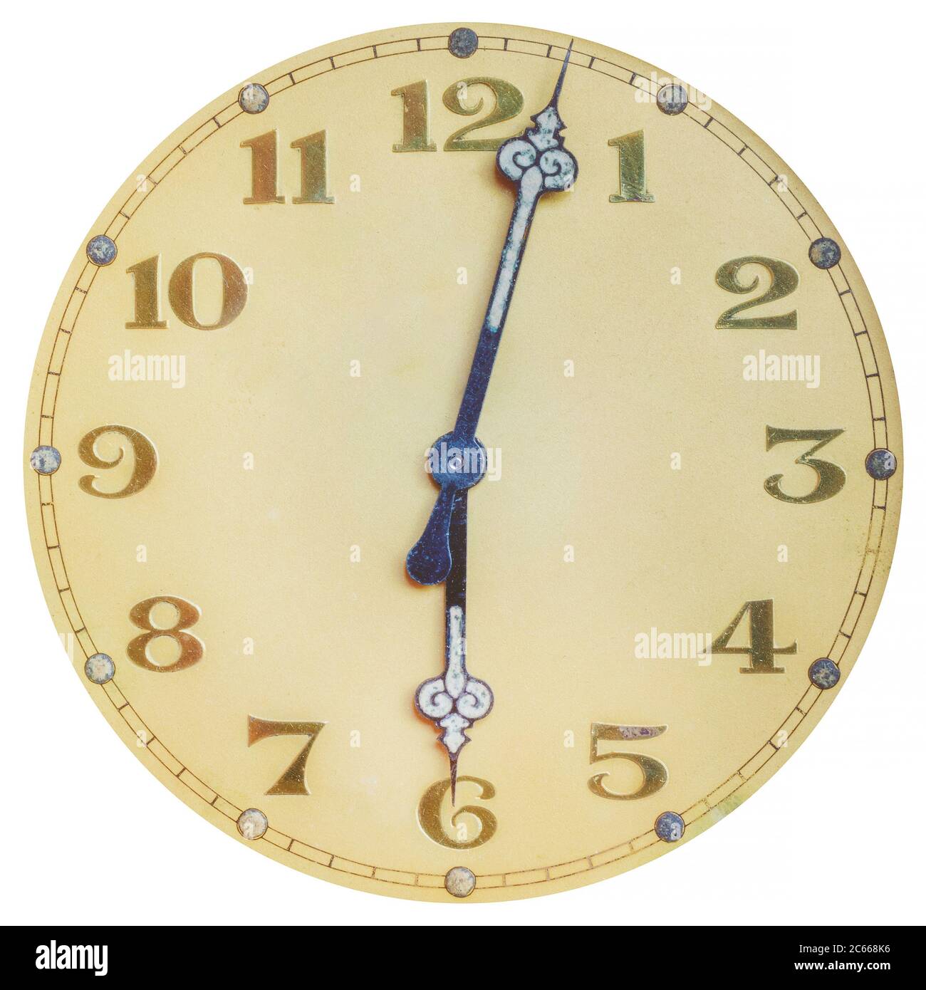 Ancient ornamental art deco clock face isolated on a white background ...