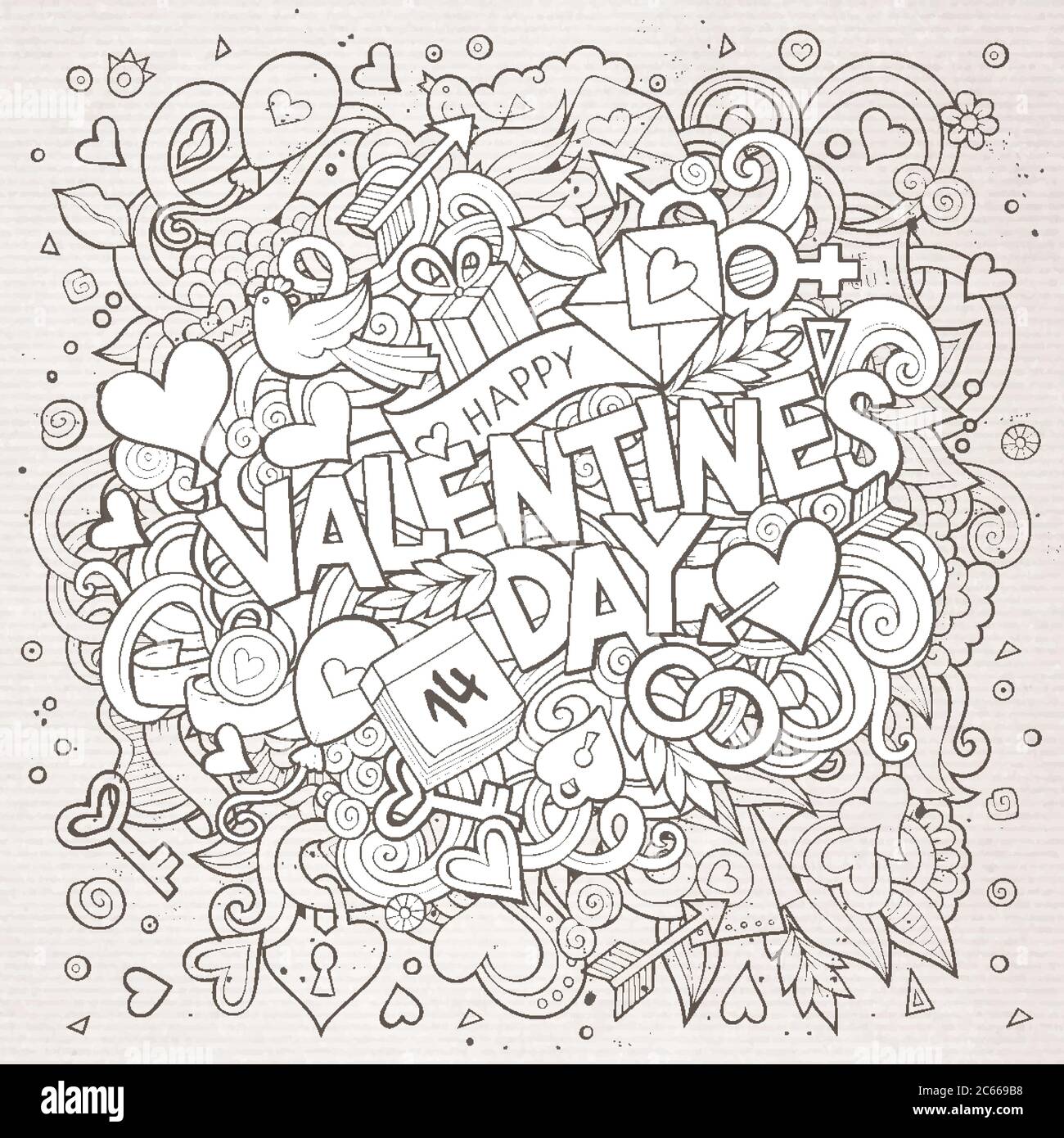 Cartoon vector hand drawn Doodle Happy Valentines Day Stock Vector ...