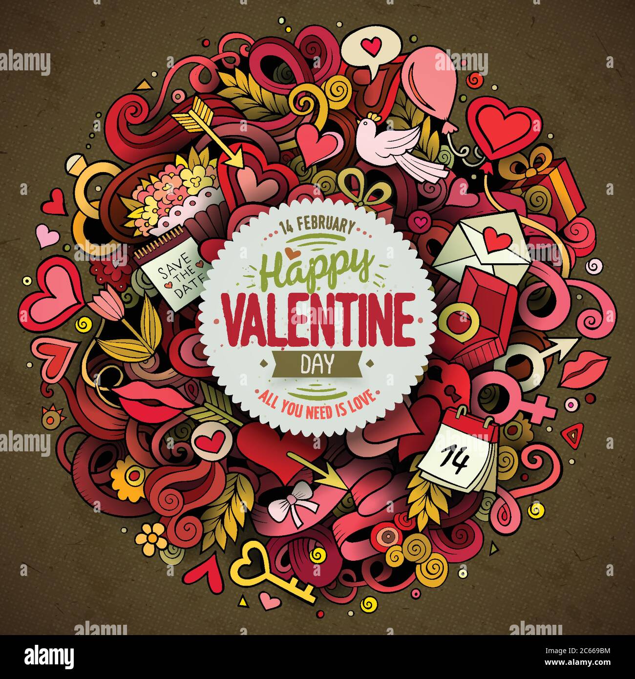Cartoon vector hand drawn Doodle Happy Valentine's Day illustration ...