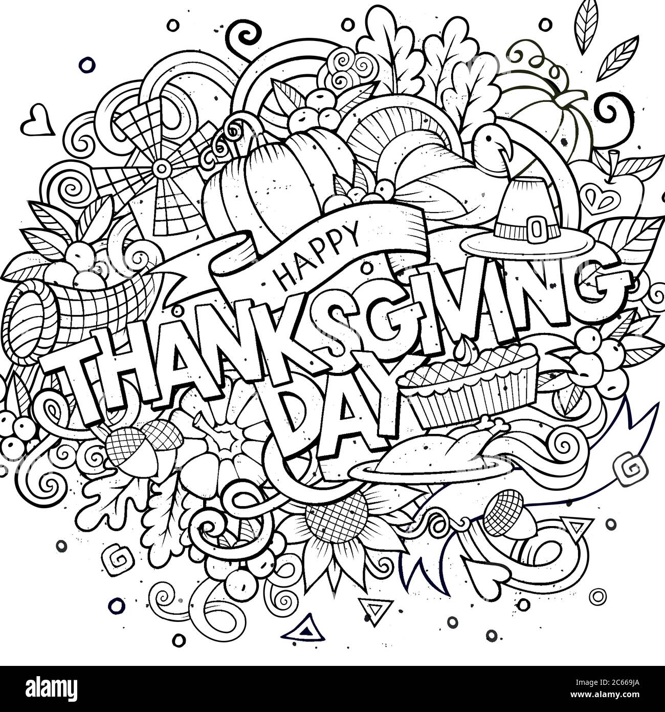 Cartoon vector hand drawn Doodle Thanksgiving illustration Stock Vector ...