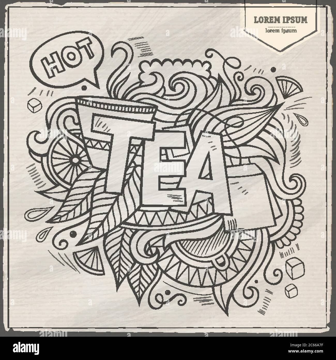 Tea hand lettering and doodles elements Stock Vector