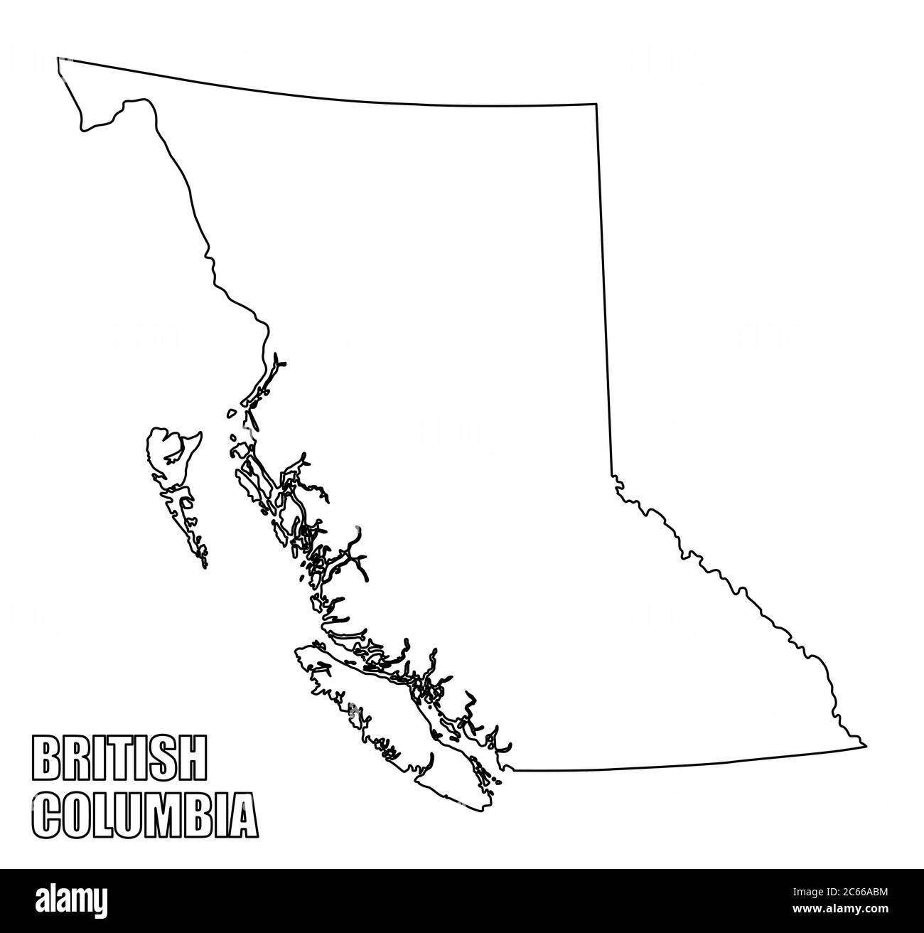 British Columbia province outline map Stock Vector