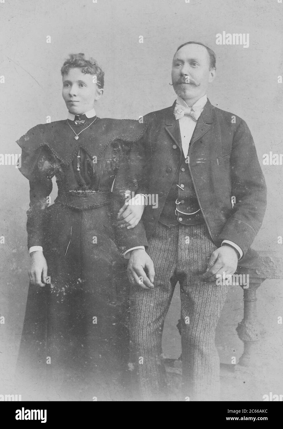 elderly couple in Sunday clothes at the photographer, 1890, Hamburg, Germany  /  älteres Ehepaar im Sonntagsgewand beim Fotografen, 1890, Hamburg, Deutschland, Historisch, historical, digital improved reproduction of an original from the 19th century / digitale Reproduktion einer Originalvorlage aus dem 19. Jahrhundert, Carte de visite, a type of small photograph which was patented in 1854, each photograph was the size of a visiting card, and such photograph cards were commonly traded among friends and visitors in the 1860s  /  Visitformat, Carte de Visite, auf Karton fixierte Fotografie im Fo Stock Photo