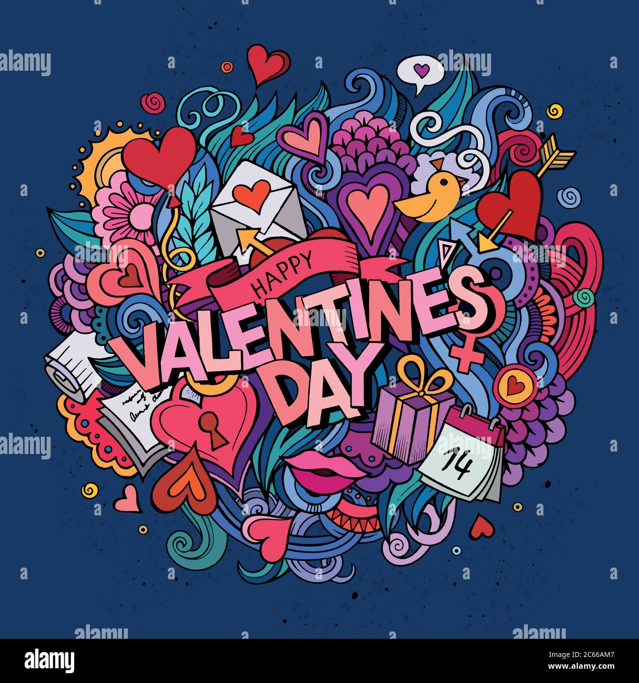 Cartoon vector hand drawn Doodle Happy Valentines Day Stock Vector ...
