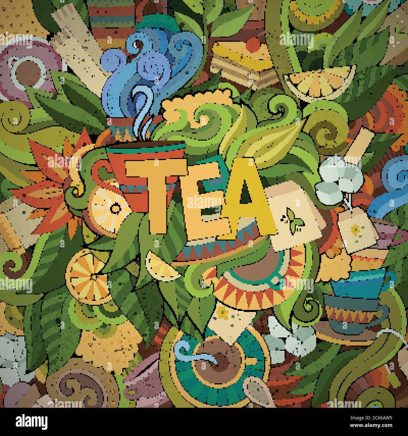 Tea hand lettering and doodles elements background Stock Vector Image ...