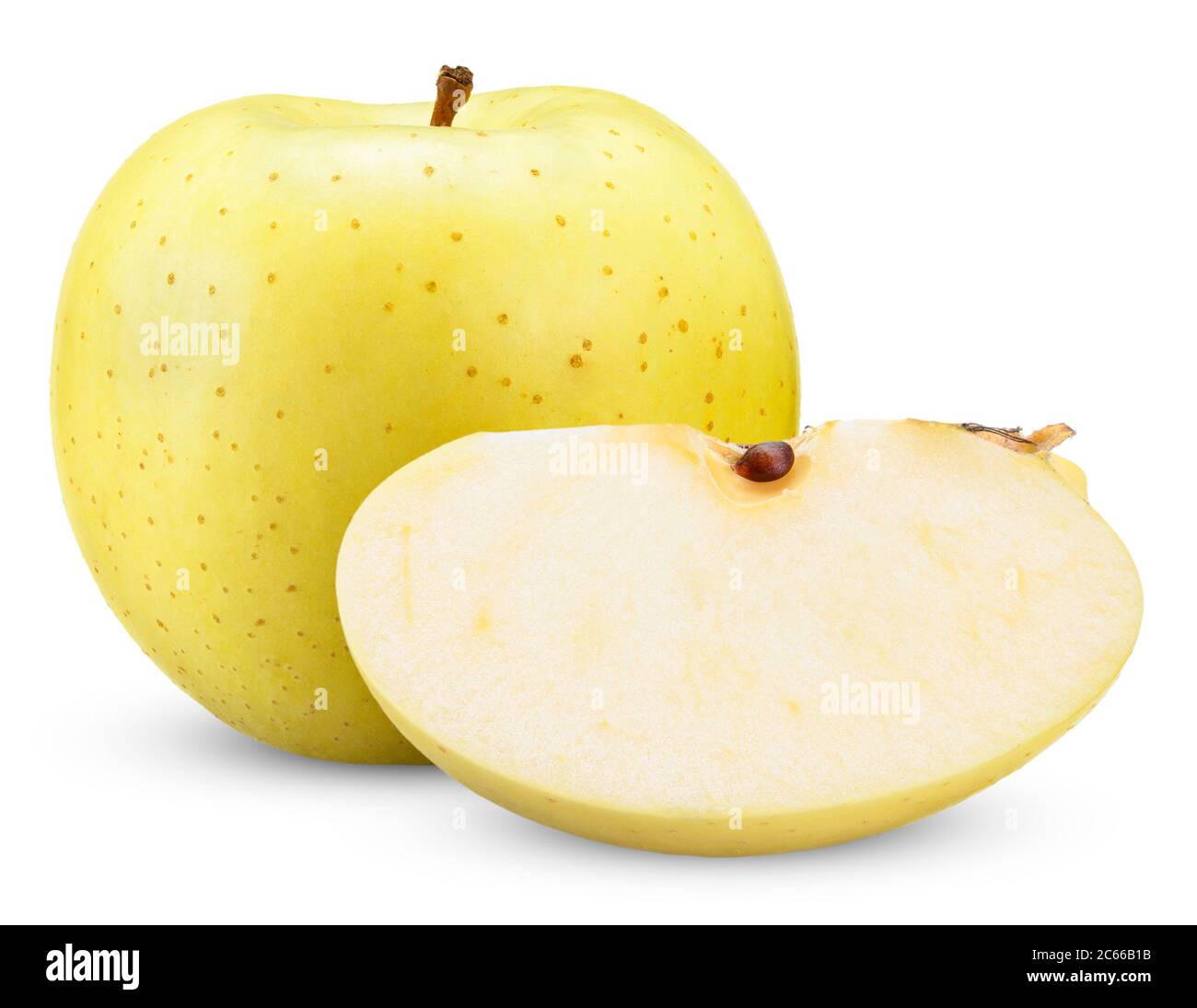 yellow apple and slice isolated on white, apple clipping path Stock Photo