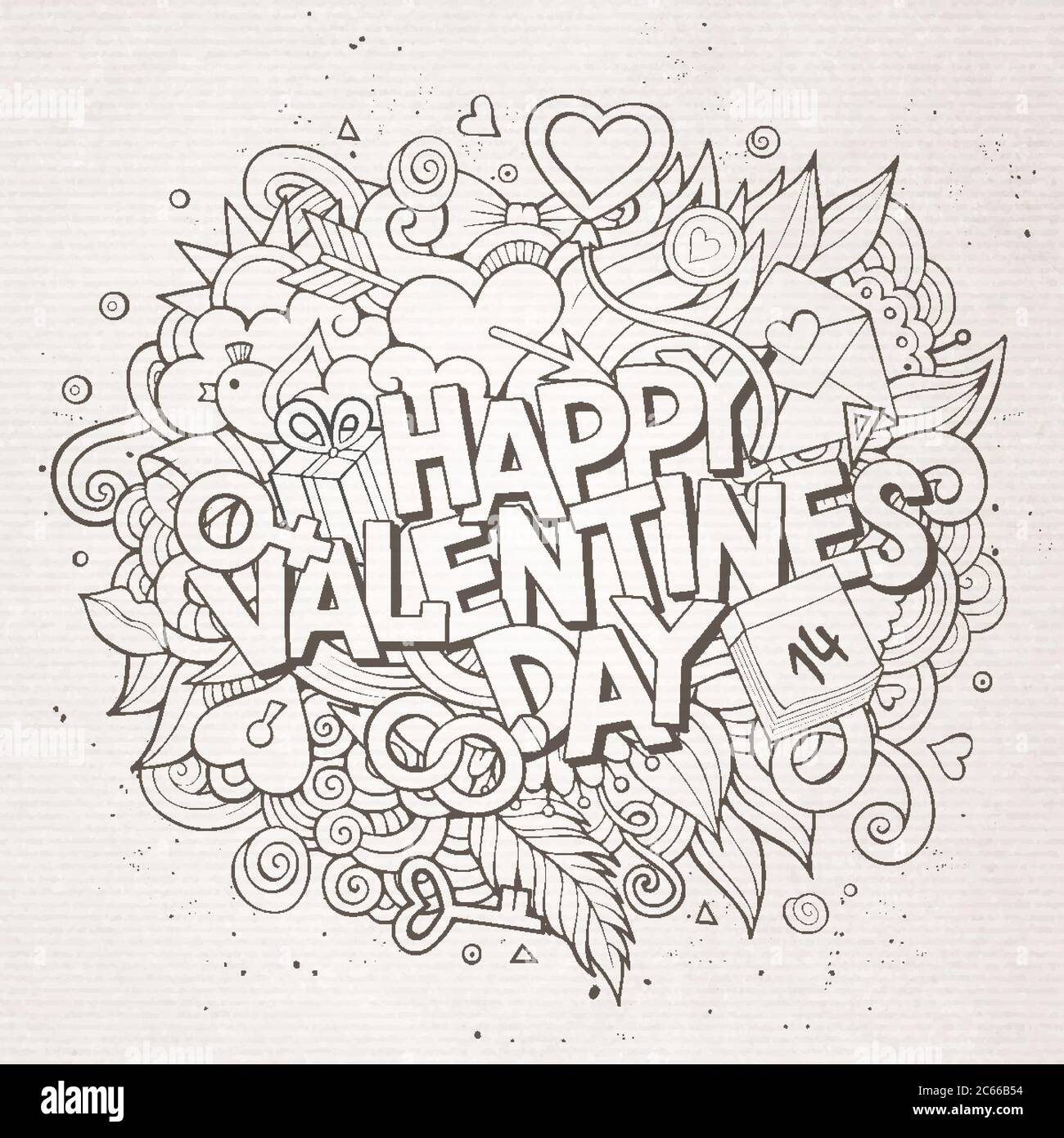 Cartoon vector hand drawn Doodle Happy Valentines Day Stock Vector ...