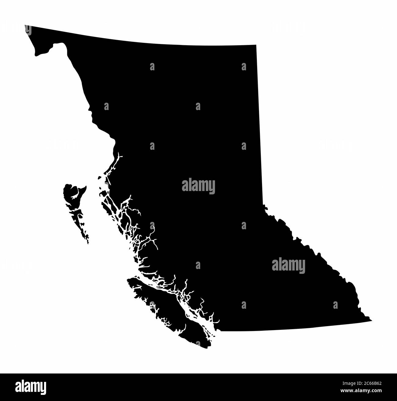 British Columbia province dark silhouette map Stock Vector