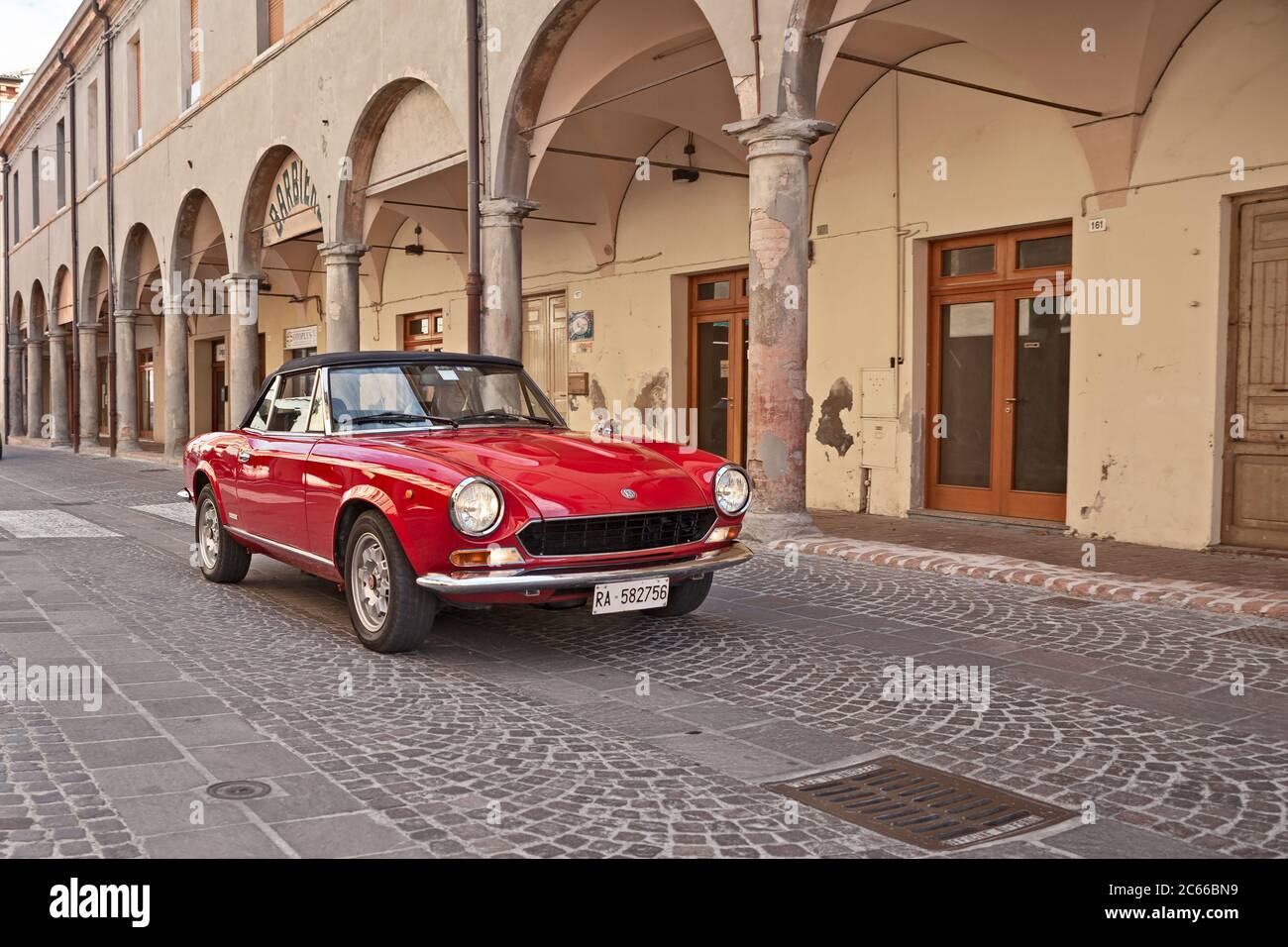 Vintage Fiat 124 Sport Spider in classic car rally Citta di Meldola, on October 10, 2017 in Meldola FC, Italy Stock Photo