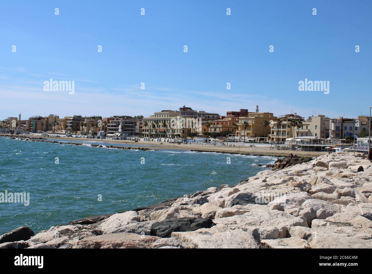 buildings on beach beautiful coastal city of anzio near rome italy Stock Photo