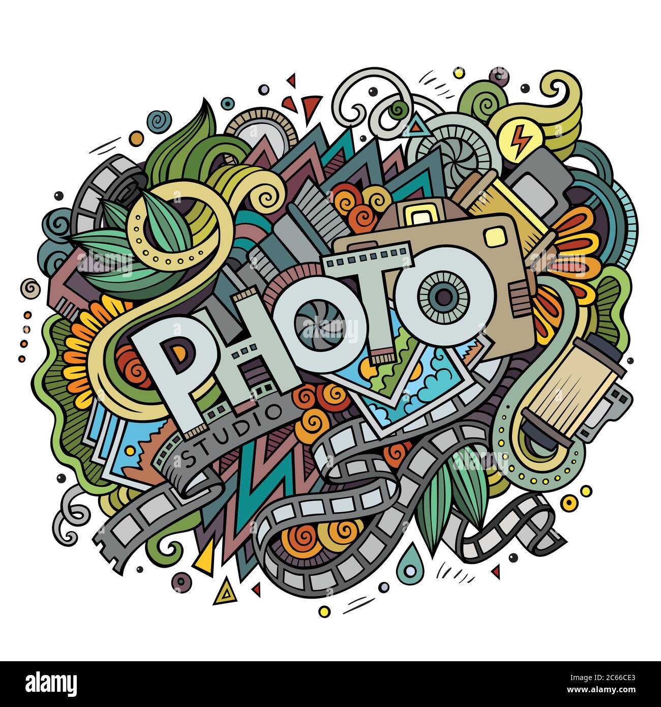 Cartoon cute doodles hand drawn Photo inscription Stock Vector Image ...