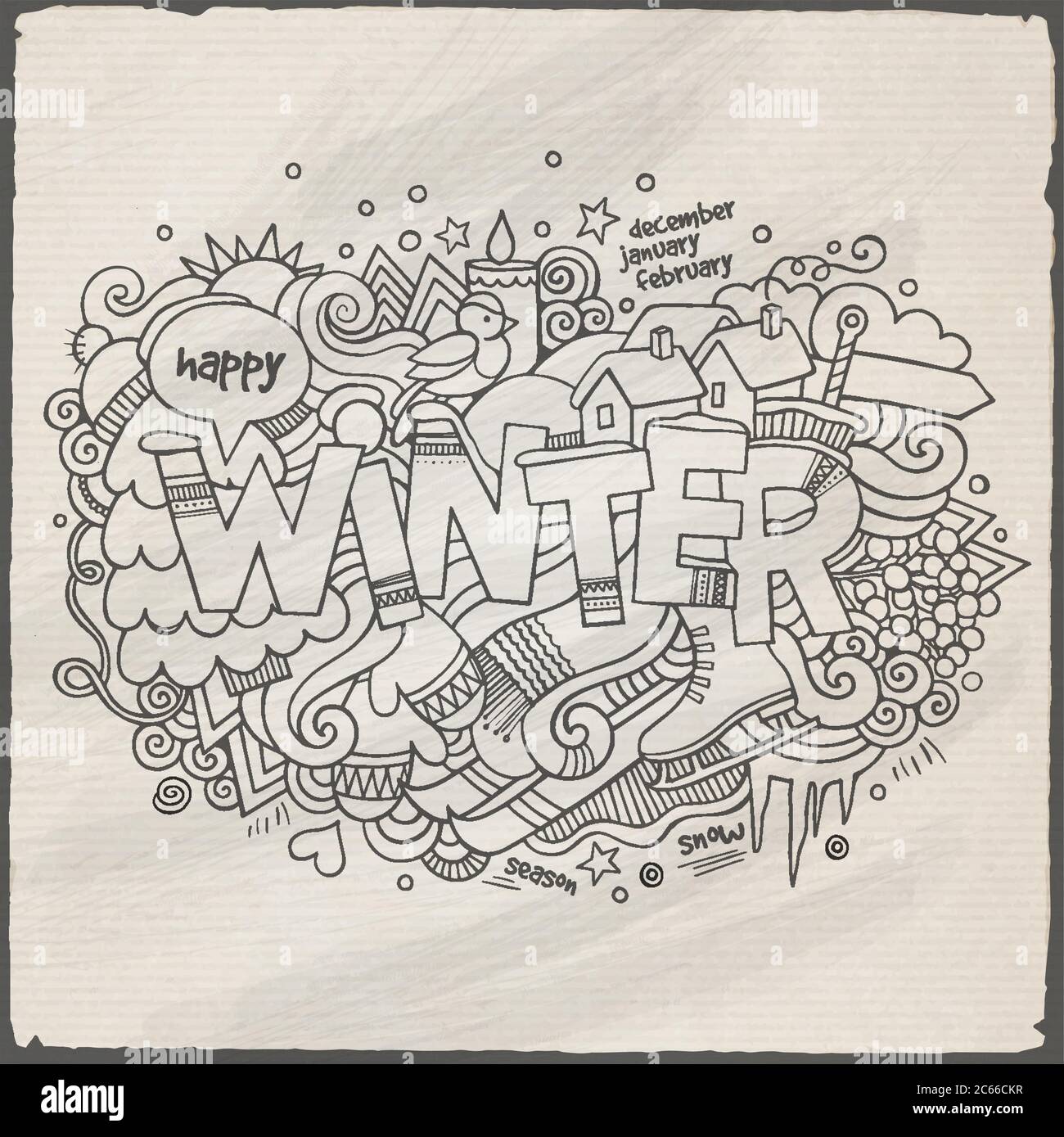 Winter hand lettering and doodles elements background Stock Vector ...
