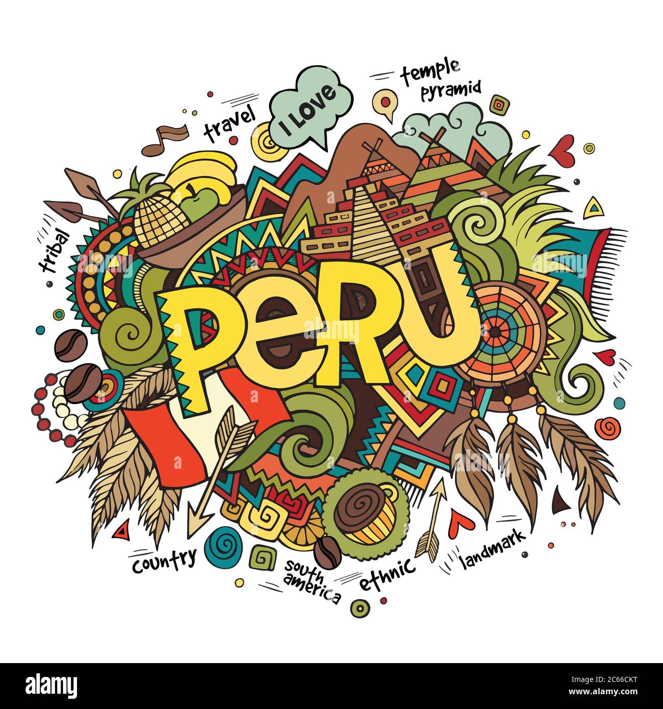 Peru hand lettering and doodles elements background Stock Vector Image ...